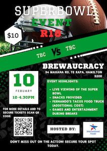 SUPERBOWL 2025 Viewing Event Ticket 
(Hamilton 10 February 12-4pm)