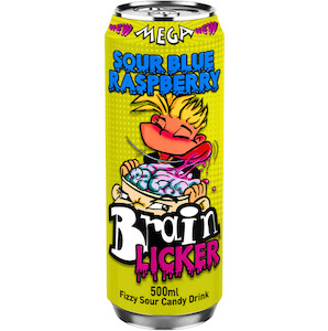 Mega Brain Licker Sour Blue Raspberry Fizzy Sour Candy Drink 500ml