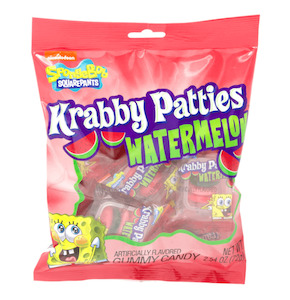 Internet only: SpongeBob Squarepants Gummy Krabby Patties Watermelon Peg Bag 2.54oz / 72g