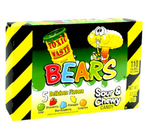 Toxic Waste Bears Sour & Chewy Candy Theatre Box 3oz / 85g