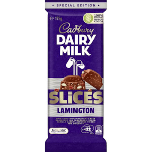 Cadbury Dairy Milk Lamington Slices Chocolate Block 175g, Dated