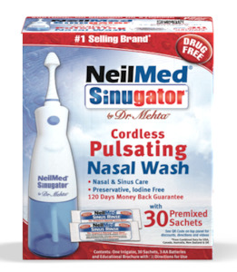 Products: NeilMed Sinugator Cordless Pulsating Nasal Wash and Sachets 30