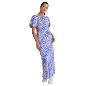 Homewares: Astrid Blue Floral Puff Sleeve Bias Maxi Dress