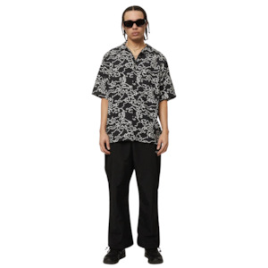 Script Recycled Cuban Short Sleeve Shirt - Black Camo