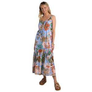 Estela Blue Floral Strappy Floaty Maxi Dress