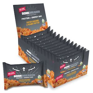 Bicycle and accessory: Bonk Breaker Salted Caramel & Peanut Butter Protein + Energy Bars