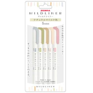 Zebra Mildliner Double-Sided Highlighters - 5 Natural Color Set - 2022 New