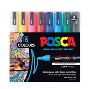 Uni Posca PC-5M Paint Markers - Medium Tip - 8 Color Set - 2.5 mm