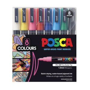 Uni Posca PC-3M Paint Markers - Fine Tip - 8 Color Set - 1.3 mm