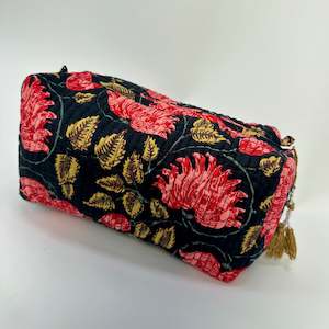 Quilted Cotton Toilet Bag - Navy Red+ Gold