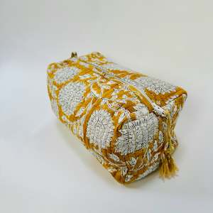 Quilted Cotton Toilet Bag - Yellow + White