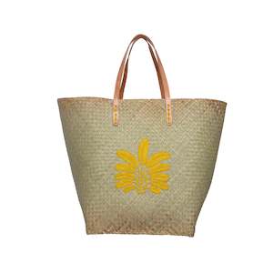 Woven Palm Basket with leather strap