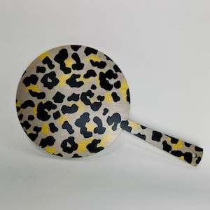 Hand mirror decorated timber - Cheetah Black/Yellow