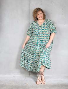 Florence Dress Short Sleeve - Green Diamond