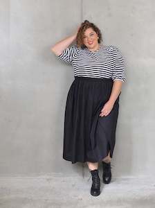 Santorini Puff Sleeve Dress - Black Stripe