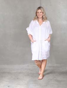 Valencia Linen Shirt Dress - White