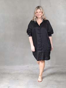 Monochrome: Valencia Linen Shirt Dress - Black