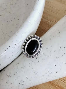 Filigree Silver Stud Earring - Onyx