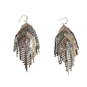 Peacock Feather Earring - Pewter