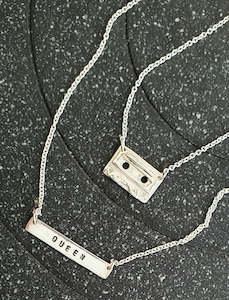 Retro Cassette Tape & Queen Bar Layered Necklace Set