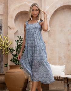 Humidity Vacay Aries Dress Blue Print