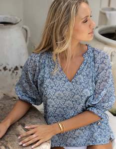 Womenswear: Humidity Portafino Aries Top Blue Print