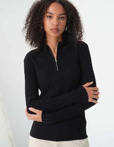 Womenswear: Commoners Womens Base Knit Quarter Zip Black