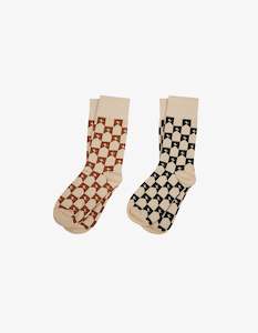 Womenswear: Karen Walker Mongram Socks Sand/Black/Brown