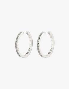 Womenswear: Pilgrim Ebna Medium Crystal Hoops - Silver Plated