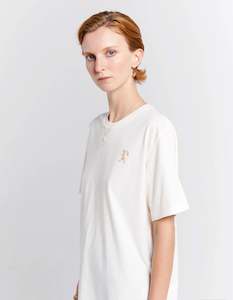 Womenswear: Karen Walker Embroidered Runaway Girl Classic Organic Cotton T-Shirt Ecru