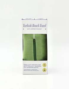 Treat & Co Turkish Beach Towel With Zipper Pocket Olive