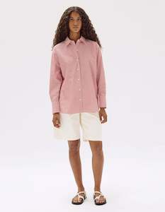 Womenswear: Assembly Label Signature Poplin Shirt Papaya/White Stripe