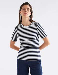 Elk Kullan Ribbed T Shirt White/Ink Stripe