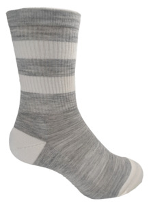 Designer Textiles Merino Retro Boot Sock Stripe Light Grey Marle/Bleached White