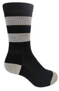 Designer Textiles Merino Retro Boot Sock Stripe Black/Light Grey Marle