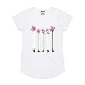 Electric Flowers Women's Scoop Neck Fashion T-Shirt - White