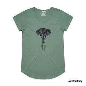 Womens T Shirts: Black Roses Women's Scoop Neck Fashion T-Shirt - Sage Green