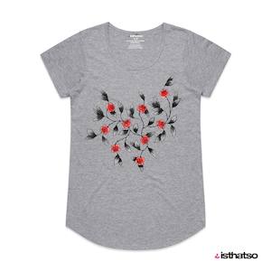 Wild Roses Women's Scoop Neck Fashion T-Shirt - Grey Marle