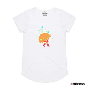 Umbrella Girl Women's Scoop Neck Fashion T-Shirt - White