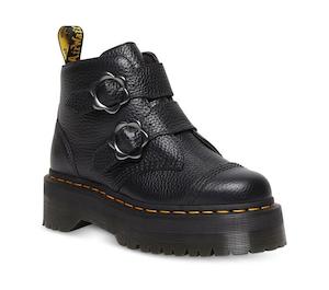 Dr. Martens Devon Flower 2 Strap Boot - Black Milled Nappa