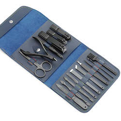 Gift: Contemporary Blue and Black Manicure and Pedicure Set (16 Pieces)