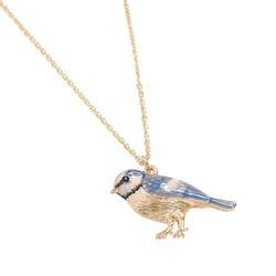 Enamel Blue Tit Long Necklace by Fable England