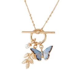 Gift: Enamel Blue Butterfly & Leaf Charm Necklace by Fable England