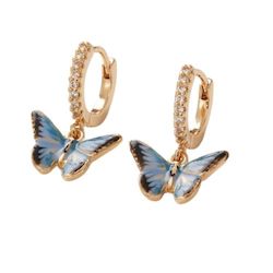 Gift: Enamel Blue Butterfly Huggie Earrings by Fable England