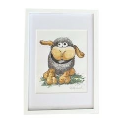 Baa Baa the Kiwi Sheep: Framed Original Doodle Artwork by New Zealand Artist Rod Upchurch