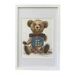 Gift: Dapper Teddy: Framed Original Doodle Artwork by New Zealand Artist Rod Upchurch