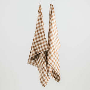 100% French Linen Tea Towel - Set 2 - Ginger Gingham