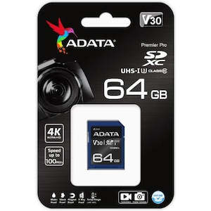 Data Storage: Adata 64gb Sdxc Card Class 10 Uhs-3 V30s Memory Card