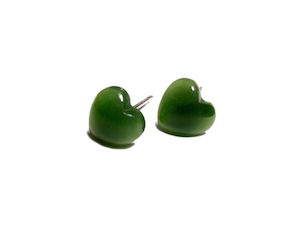 Jade Heart Stud Earrings 8mm