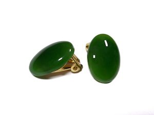 Jade Clip-on Oval Stud Earrings 18mm